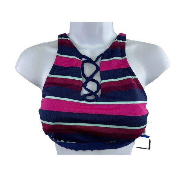 JAG Women’s Bikini Swim Top Rugby Stripe Criss Cross Back Very Berry XL -NWT $78 - Picture 2 of 9